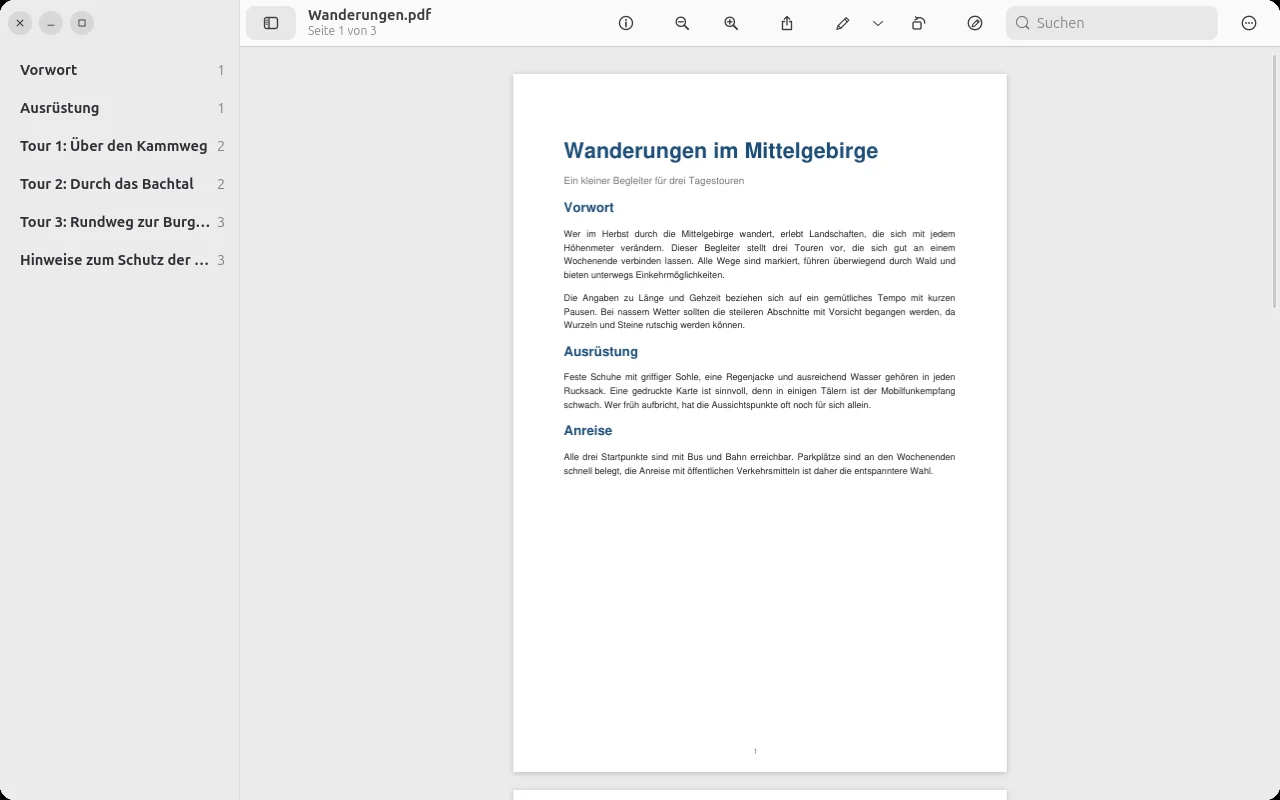 Inhaltsverzeichnis eines PDFs in der Seitenleiste